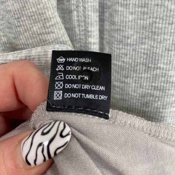 Olivaceous Gray Ribbed V Neck Tank Tshirt Bodycon Lined Mini Dress Small S NWOT - Picture 9 of 10